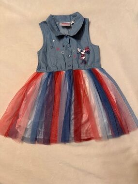 Disney Sleeveless Denim Minnie Mouse Red White & Blue Tulle Dress